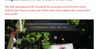 The 13th Amendment left a loophole for prisoners to be forced to work without pay. Texas remains one of five states that exploits the carveout for state profit.
