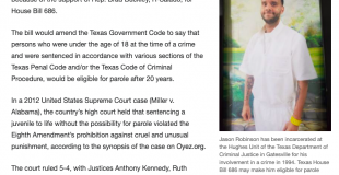 Texas bill could reduce parole eligibility time for juvenile capital felons