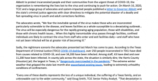 One Year After First Taking Action on COVID-19, Texas Criminal Justice Reform Advocates Decry Continuing Dangers for Incarcerated People